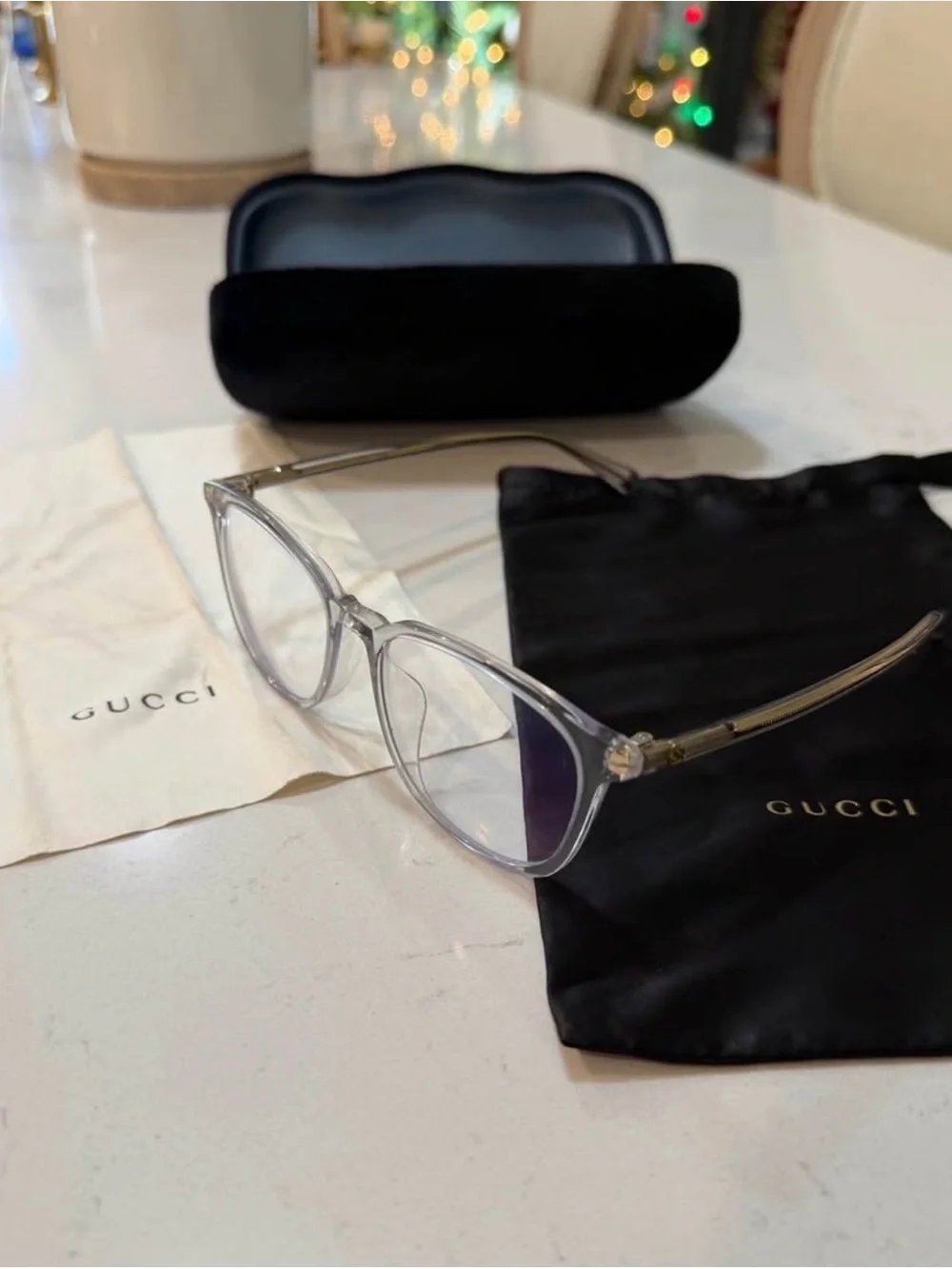 Gucci Clear Translucent Frame Eyeglasses with Gold Accents